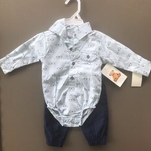 Rene rofe dress shirt onesie & pants 3-6 mths NWT